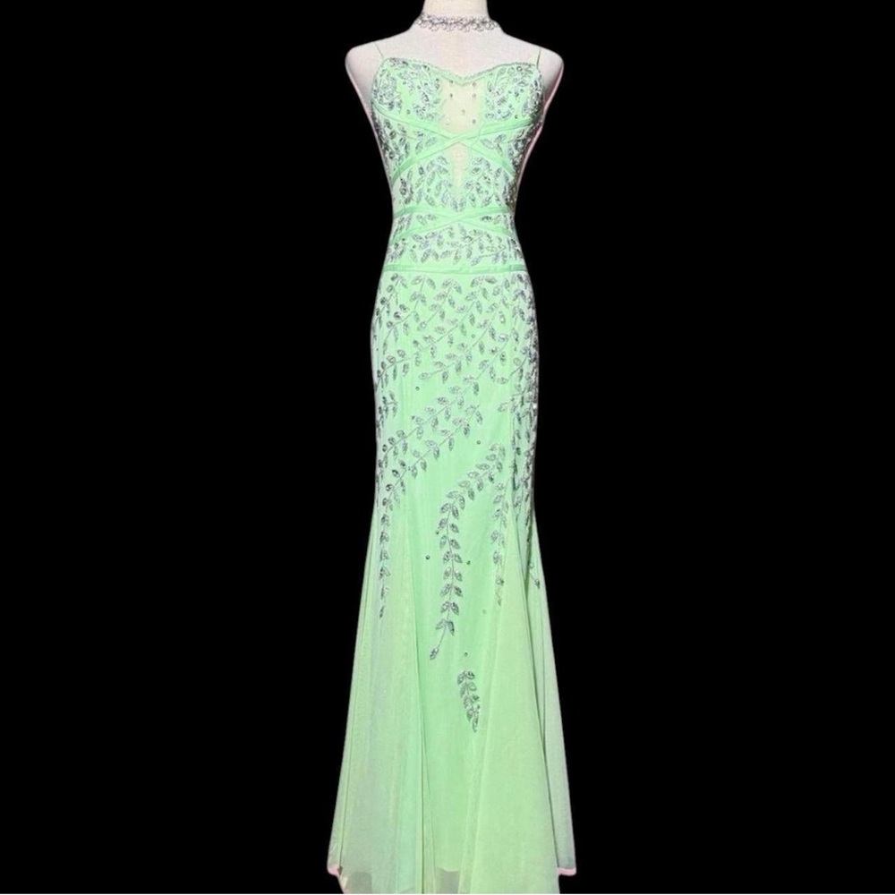 Cache Mint Green Embellished Prom Dress